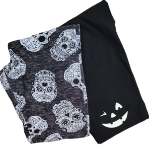 Womens Skull Print & Pumpkin Knee Legging SET Of 2 - Black and Gray Size XXL EUC